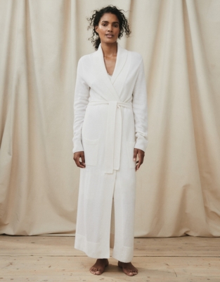 Cashmere Long Shawl-Collar Robe - Porcelain