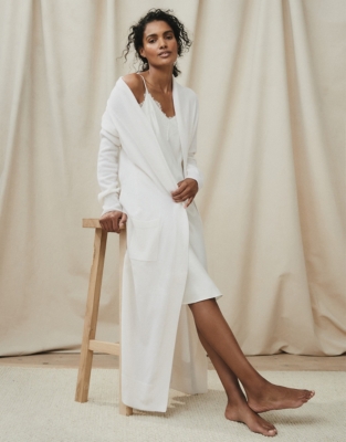 Cashmere Long Shawl-Collar Robe - Porcelain