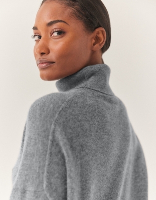 Cashmere Oversized Roll Neck Jumper - Pewter