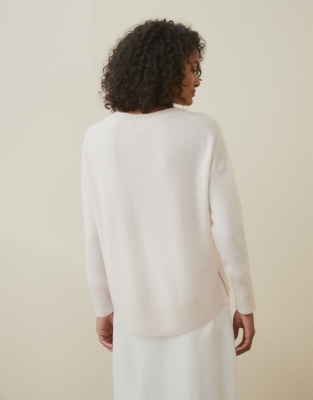 Cashmere Rib-Detail Crew-Neck Jumper  - Petal Pink