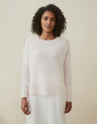 Cashmere Rib-Detail Crew-Neck Jumper  - Petal Pink