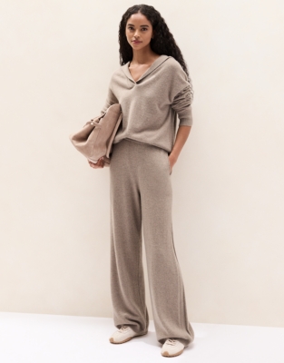 Cashmere Rib Detail Overlap Detail Hoodie