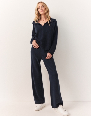 Cashmere Rib Trim Wide Leg Joggers