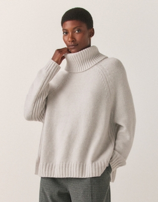 Cashmere Ribbed Detachable Roll Neck Jumper Clothing Sale The