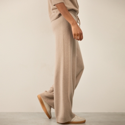 Cashmere Ribbed Detail Wide Leg Joggers