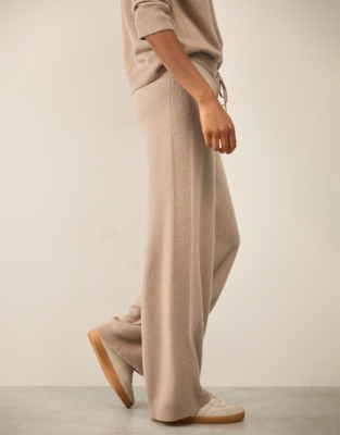 Cashmere Ribbed Detail Wide Leg Joggers