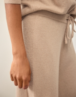 Cashmere Ribbed Detail Wide Leg Joggers