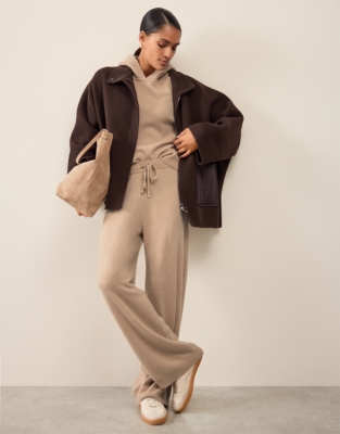 Cashmere Ribbed Detail Wide Leg Joggers