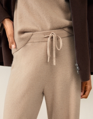 Cashmere Ribbed Detail Wide Leg Joggers