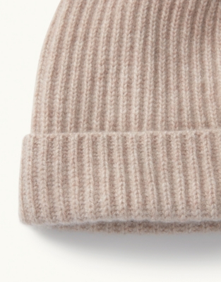 Cashmere Ribbed Hat - Camel Marl