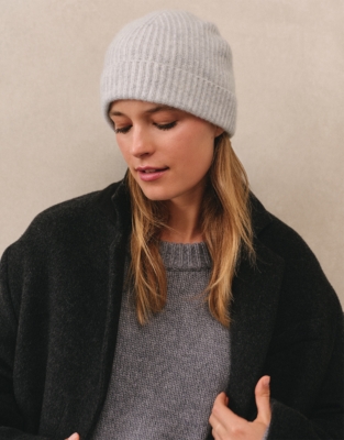 Cashmere Ribbed Hat - Pale Grey Marl