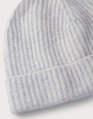 Cashmere Ribbed Hat - Pale Grey Marl