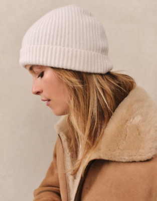 Cashmere Ribbed Hat - Porcelain