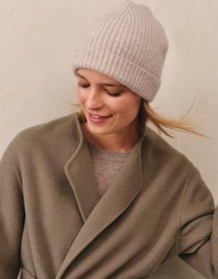 Cashmere Ribbed Hat - Mid Taupe Marl