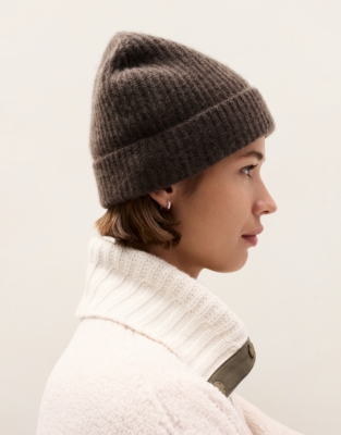 Cashmere Ribbed Hat - Milk Chocolate Marl