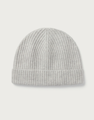 Cashmere Ribbed Hat - Pale Grey Marl