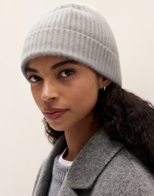Cashmere Ribbed Hat - Pale Grey Marl