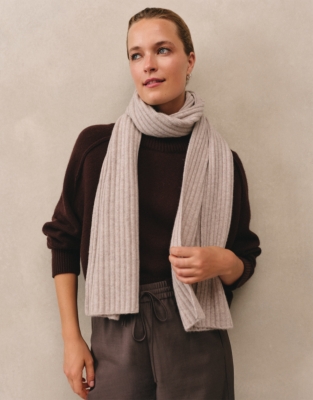 Cashmere Ribbed Scarf - Mid Taupe Marl
