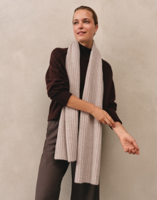 Cashmere Ribbed Scarf - Mid Taupe Marl