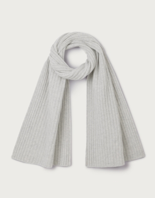 Cashmere Ribbed Scarf - Pale Grey Marl