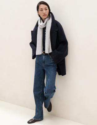 Cashmere Ribbed Scarf - Pale Grey Marl
