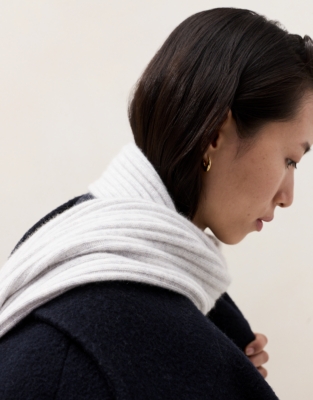 Cashmere Ribbed Scarf - Pale Grey Marl