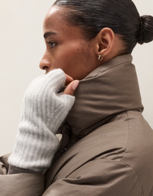 Cashmere Ribbed Wristwarmer - Pale Grey Marl