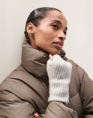 Cashmere Ribbed Wristwarmer - Pale Grey Marl