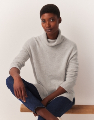 Grey cashmere polo neck jumper sale