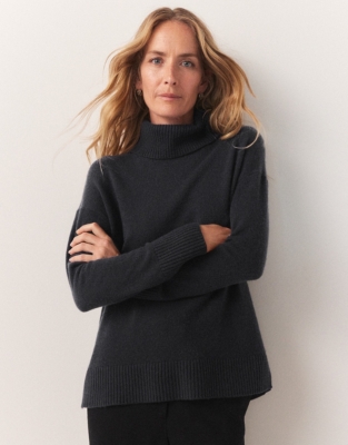 Black cashmere roll neck sales