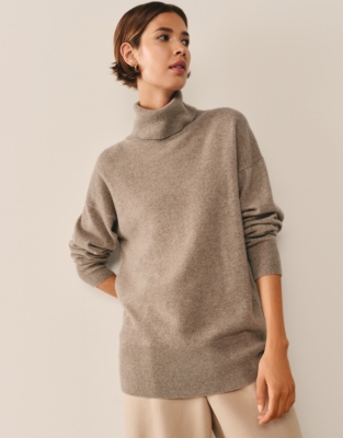 Cashmere Roll Neck Jumper - Hot Chocolate