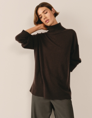 Cashmere Roll Neck Jumper - Dark Chocolate