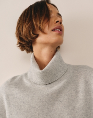 Cashmere Roll Neck Jumper - Pale Grey Marl