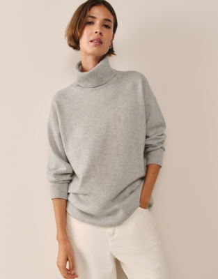 Cashmere Roll Neck Jumper - Pale Grey Marl