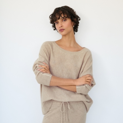 Cashmere Side Stripe Stitch Detail Sweater