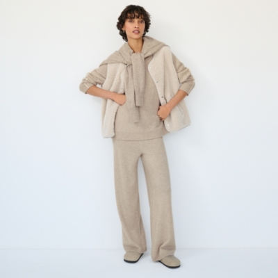 Cashmere Side Stripe Stitch Detail Wide Leg Trousers
