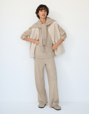 Cashmere Side Stripe Stitch Detail Wide Leg Trousers
