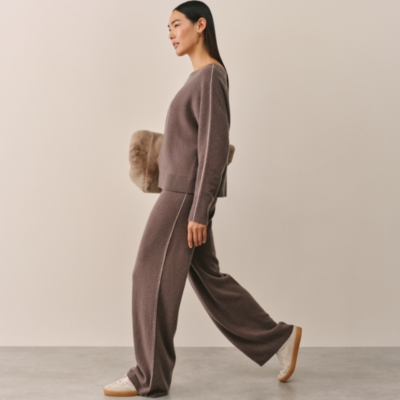 Cashmere Side Stripe Wide Leg Trousers