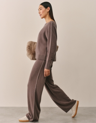 Cashmere Side Stripe Wide Leg Trousers