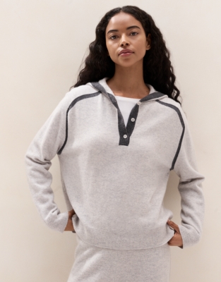 Cashmere Stripe-Detail Hoodie