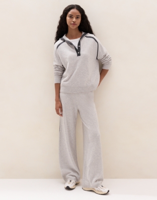 Cashmere Stripe-Detail Wide-Leg Joggers