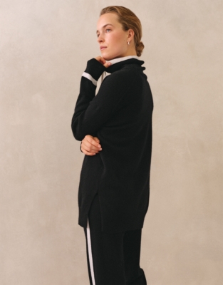 Cashmere Tipped Longline Funnel Neck Sweater