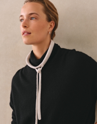 Cashmere Tipped Longline Funnel Neck Sweater