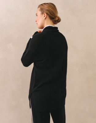 Cashmere Tipped Longline Funnel Neck Sweater