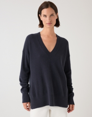 Cashmere V-Neck Jumper - Slate Grey