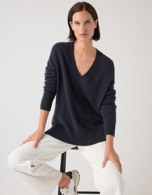 Cashmere V-Neck Jumper - Slate Grey