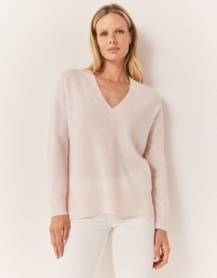 Cashmere V-Neck Jumper - Pale Pink