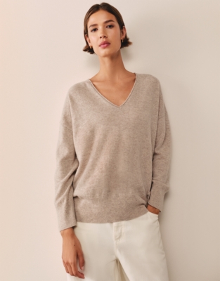 Cashmere V-Neck Jumper - Mid Taupe Marl