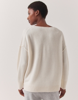 Cashmere V-Neck Lounge Sweater - Porcelain