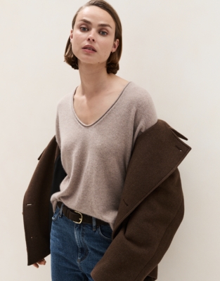 Cashmere Voop Neck Jumper - Rye Marl